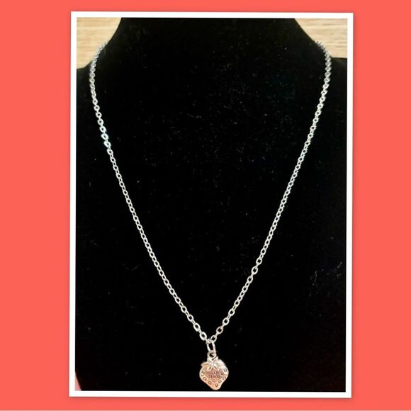 Mini Strawberry Charm Pendant & Necklace - Picture 2 of 4